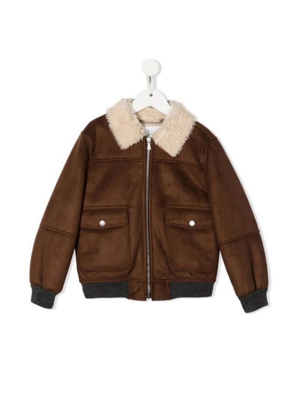 Eleventy Kids Shearling-collar aviator jacket in brown Size 4